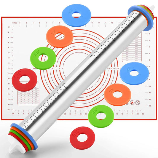 Stainless Steel Adjustable Rolling Pin with Baking Mat – 17 Inch